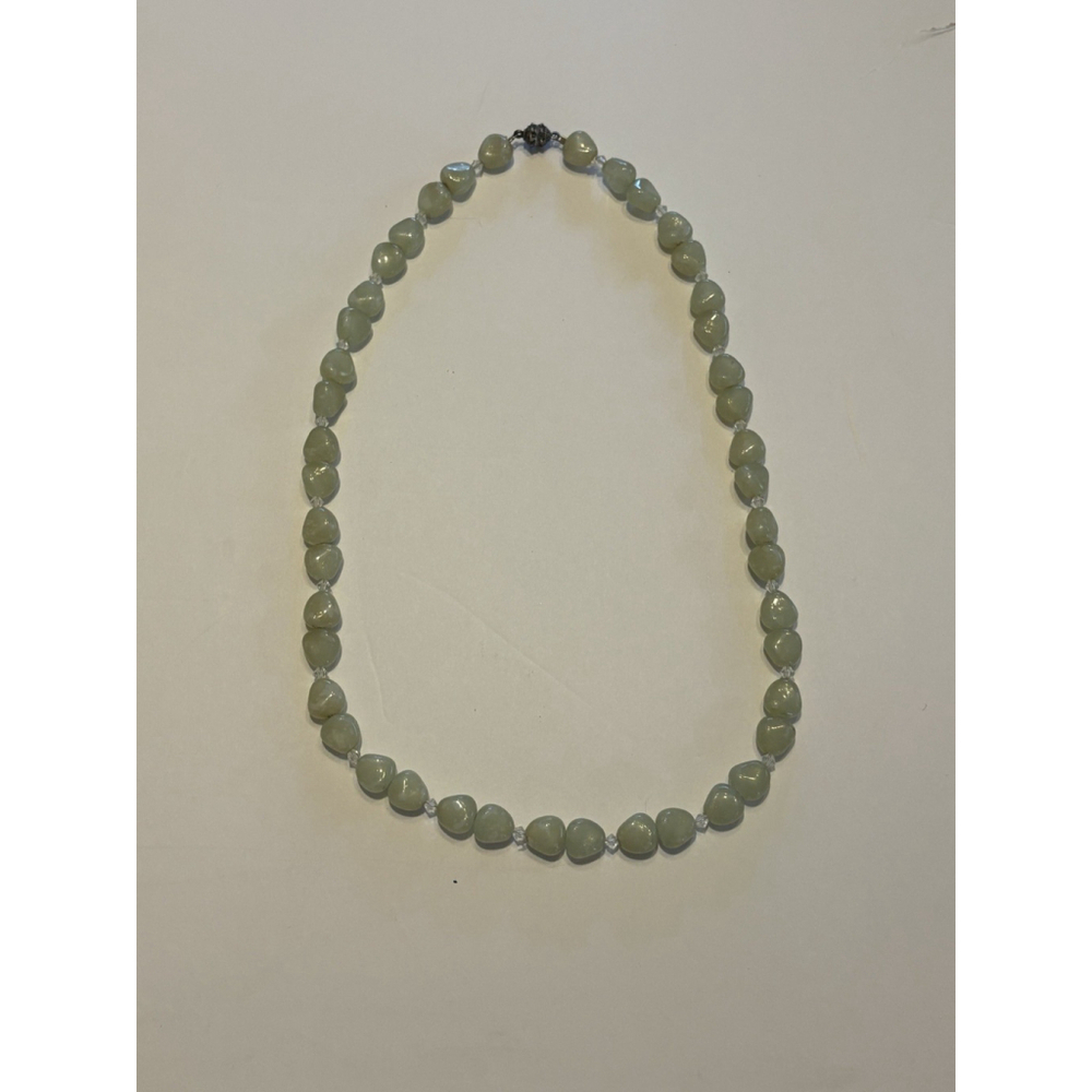 Vintage Green Jade Bead Necklace 18” Crystal Spacer Semi Precious Boho Healing